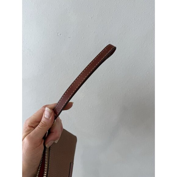 Dooney & Bourke Pebbled Brown Leather Wristlet Wallet Pouch Zipper Red Lining - Picture 5 of 5